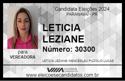 Candidato LETICIA LEZIANE 2024 - PARANAVAÍ - Eleições