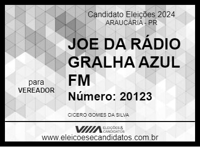 Candidato JOE  DA RÁDIO GRALHA AZUL FM 2024 - ARAUCÁRIA - Eleições