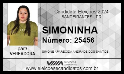 Candidato SIMONINHA 2024 - BANDEIRANTES - Eleições