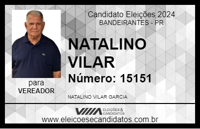 Candidato NATALINO VILAR 2024 - BANDEIRANTES - Eleições