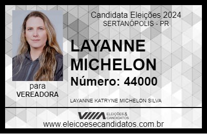 Candidato LAYANNE MICHELON 2024 - SERTANÓPOLIS - Eleições