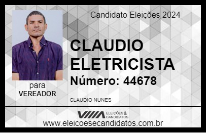 Candidato CLAUDIO ELETRICISTA 2024 - SERTANÓPOLIS - Eleições