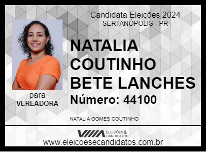 Candidato NATALIA COUTINHO BETE LANCHES 2024 - SERTANÓPOLIS - Eleições