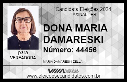 Candidato DONA MARIA DAMARESKI 2024 - FAXINAL - Eleições