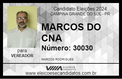 Candidato MARCOS DO CNA 2024 - CAMPINA GRANDE DO SUL - Eleições