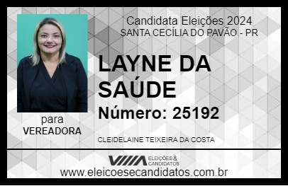 Candidato LAYNE DA SAÚDE 2024 - SANTA CECÍLIA DO PAVÃO - Eleições