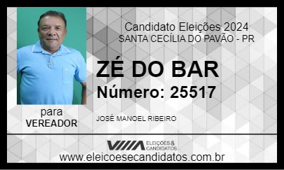 Candidato ZÉ DO BAR 2024 - SANTA CECÍLIA DO PAVÃO - Eleições