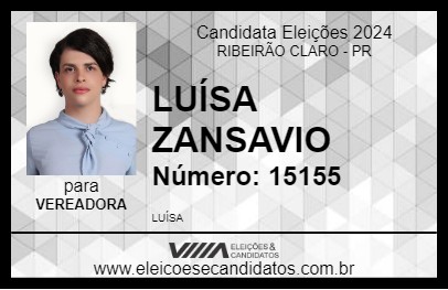 Candidato LUÍSA ZANSAVIO 2024 - RIBEIRÃO CLARO - Eleições