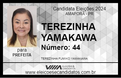 Candidato TEREZINHA YAMAKAWA 2024 - AMAPORÃ - Eleições