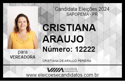 Candidato CRISTIANA ARAUJO 2024 - SAPOPEMA - Eleições