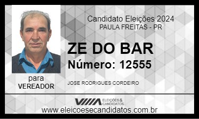 Candidato ZE  DO BAR 2024 - PAULA FREITAS - Eleições