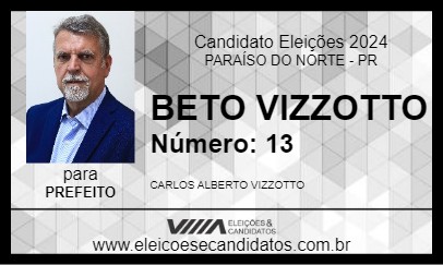 Candidato BETO VIZZOTTO 2024 - PARAÍSO DO NORTE - Eleições