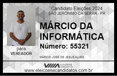 Candidato MÁRCIO DA INFORMÁTICA 2024 - SÃO JERÔNIMO DA SERRA - Eleições