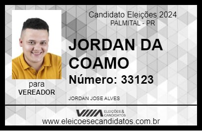 Candidato JORDAN DA COAMO  2024 - PALMITAL - Eleições