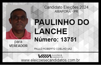 Candidato PAULINHO DO LANCHE 2024 - AMAPORÃ - Eleições