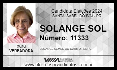 Candidato SOLANGE SOL 2024 - SANTA ISABEL DO IVAÍ - Eleições