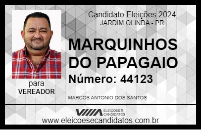 Candidato MARQUINHOS DO PAPAGAIO 2024 - JARDIM OLINDA - Eleições