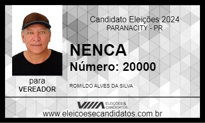 Candidato NENCA 2024 - PARANACITY - Eleições