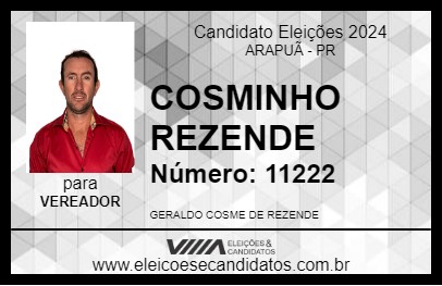 Candidato COSMINHO REZENDE 2024 - ARAPUÃ - Eleições