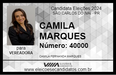 Candidato CAMILA MARQUES 2024 - SÃO CARLOS DO IVAÍ - Eleições