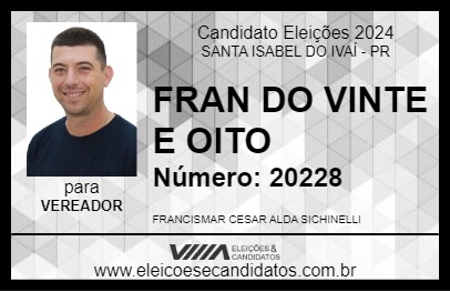 Candidato FRAN DO VINTE E OITO 2024 - SANTA ISABEL DO IVAÍ - Eleições