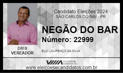 Candidato NEGÃO DO BAR 2024 - SÃO CARLOS DO IVAÍ - Eleições