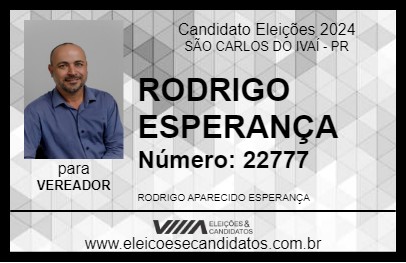 Candidato RODRIGO ESPERANÇA 2024 - SÃO CARLOS DO IVAÍ - Eleições