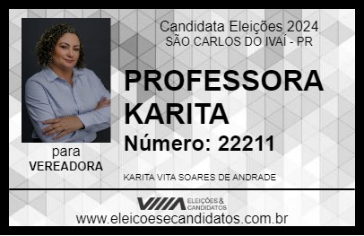 Candidato PROFESSORA KARITA 2024 - SÃO CARLOS DO IVAÍ - Eleições