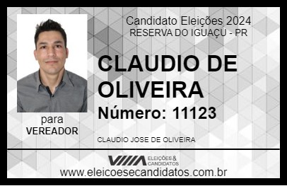 Candidato CLAUDIO DE OLIVEIRA 2024 - RESERVA DO IGUAÇU - Eleições