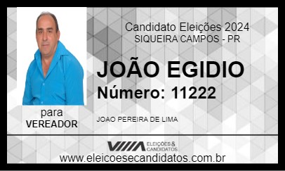 Candidato JOÃO EGIDIO 2024 - SIQUEIRA CAMPOS - Eleições