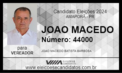 Candidato JOAO MACEDO 2024 - AMAPORÃ - Eleições