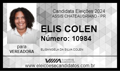 Candidato ELIS COLEN 2024 - ASSIS CHATEAUBRIAND - Eleições