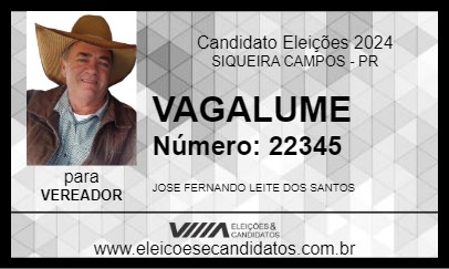 Candidato VAGALUME 2024 - SIQUEIRA CAMPOS - Eleições