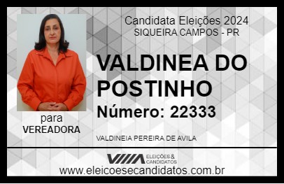 Candidato VALDINEA AVILA 2024 - SIQUEIRA CAMPOS - Eleições