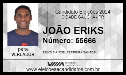 Candidato JOÃO ERIKS 2024 - CIDADE GAÚCHA - Eleições