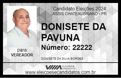 Candidato DONISETE DA PAVUNA 2024 - ASSIS CHATEAUBRIAND - Eleições