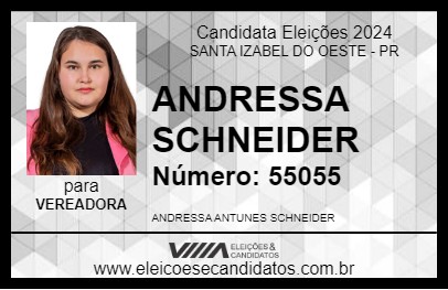 Candidato ANDRESSA SCHNEIDER 2024 - SANTA IZABEL DO OESTE - Eleições