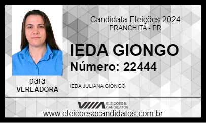 Candidato IEDA GIONGO 2024 - PRANCHITA - Eleições