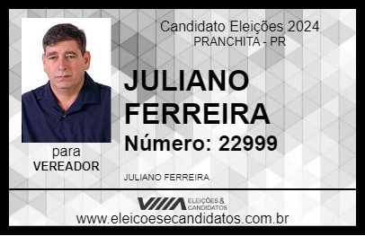 Candidato JULIANO FERREIRA 2024 - PRANCHITA - Eleições