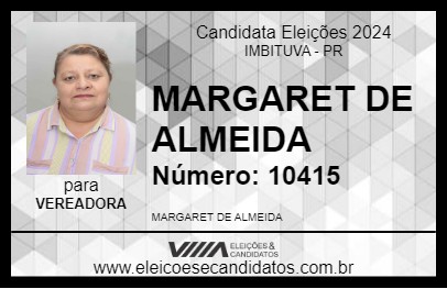 Candidato MARGARET DE ALMEIDA 2024 - IMBITUVA - Eleições