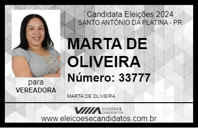 Candidato MARTA DE OLIVEIRA 2024 - SANTO ANTÔNIO DA PLATINA - Eleições