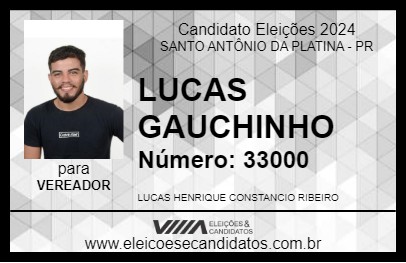 Candidato LUCAS GAUCHINHO 2024 - SANTO ANTÔNIO DA PLATINA - Eleições