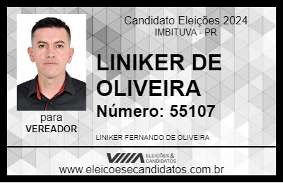 Candidato LINIKER DE OLIVEIRA 2024 - IMBITUVA - Eleições