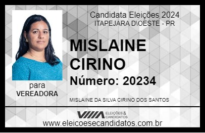 Candidato MISLAINE CIRINO 2024 - ITAPEJARA D\OESTE - Eleições