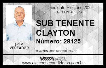 Candidato SUB TENENTE CLAYTON 2024 - COLOMBO - Eleições