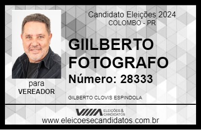 Candidato GILBERTO FOTOGRAFO 2024 - COLOMBO - Eleições