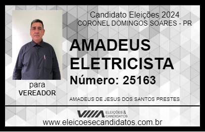 Candidato AMADEUS ELETRICISTA 2024 - CORONEL DOMINGOS SOARES - Eleições