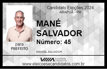 Candidato MANÉ SALVADOR 2024 - ARAPUÃ - Eleições