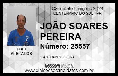 Candidato JOÃO SOARES PEREIRA 2024 - CENTENÁRIO DO SUL - Eleições