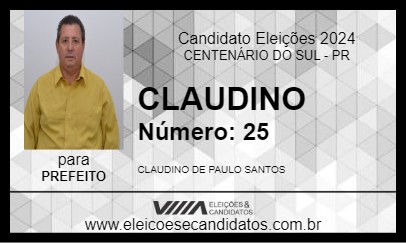 Candidato CLAUDINO 2024 - CENTENÁRIO DO SUL - Eleições